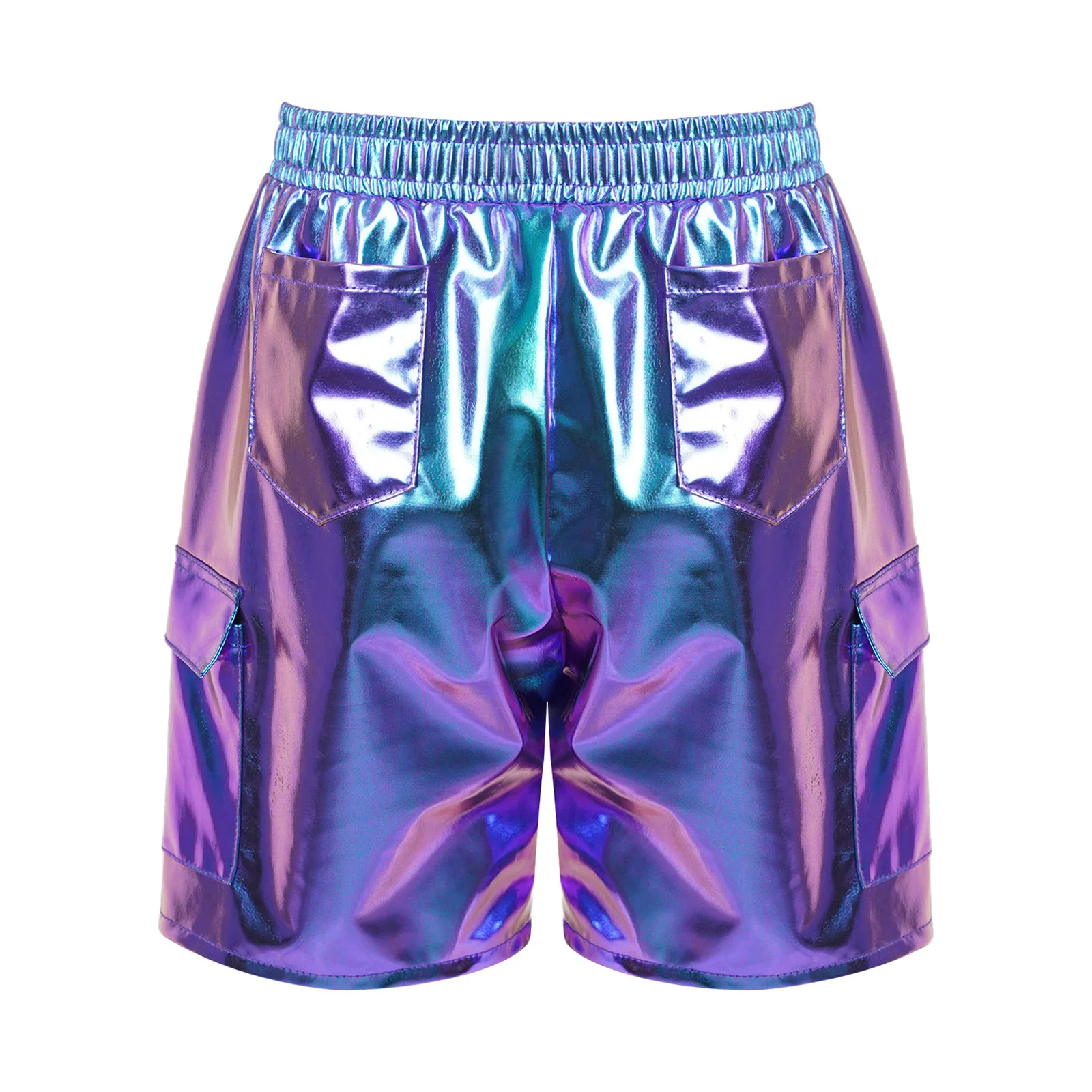 Calzoncillos tipo bóxer de baile de Jazz para niñas, pantalones cortos tipo Cargo metálicos con cintura elástica, disfraces para actuación en escenario de baile de Jazz de Hip-Hop - imagen 3