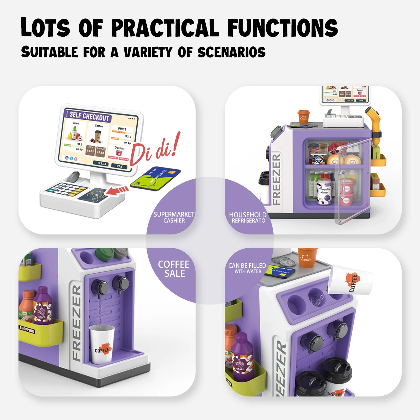 Casa de juegos para niños, simulación de supermercado, caja registradora, simulación de comida, compras, máquina de café, refrigerador, juguetes de supermercado - imagen 3