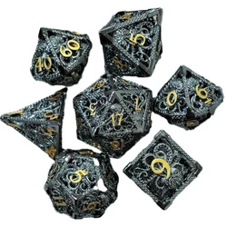 Dados poliédricos de metal grabados con dragón para DND – Set para rol