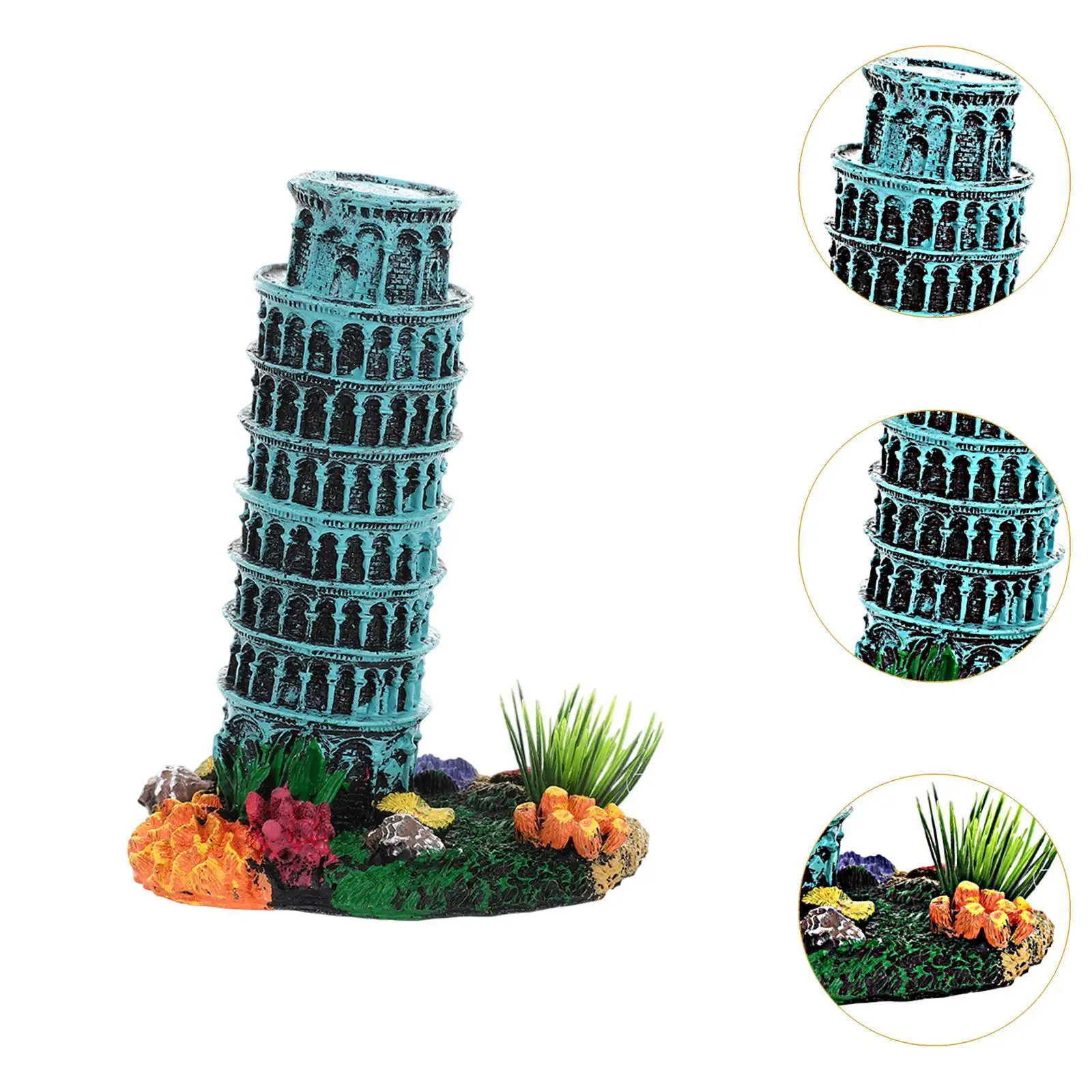 Leaning Tower Model for Aquarium Decoration and Fish Tank Accessory