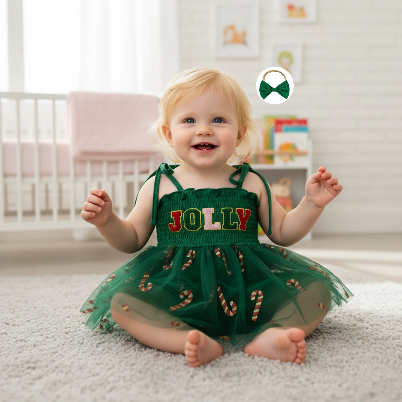 Traje de Navidad sin mangas para niña – Bordado y diadema incluida - imagen 5