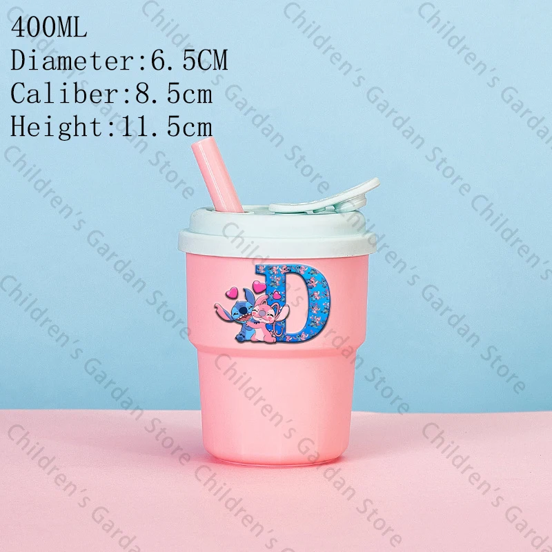 400ML Stitch Disney niños niñas vasos de agua niños vasos de paja de plástico Chlid dibujos animados Anime tazas de leche niños lindos regalos de cumpleaños - imagen 5