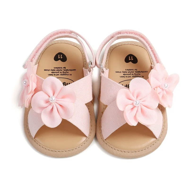 SUNSIOM Sandalias de verano para niñas de 0 a 18 meses, bonitos zapatos planos con flores grandes, suela antideslizante, zapatos para primeros pasos - imagen 4
