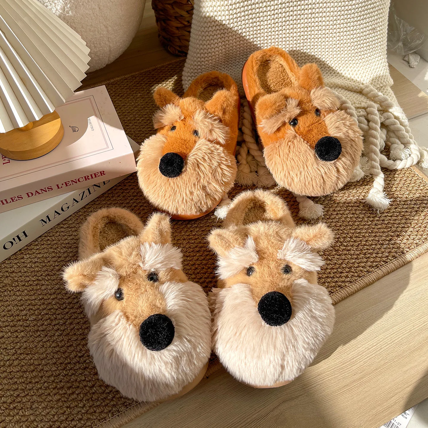 Zapatillas infantiles de felpa antideslizante con diseño canino para niñas - imagen 5
