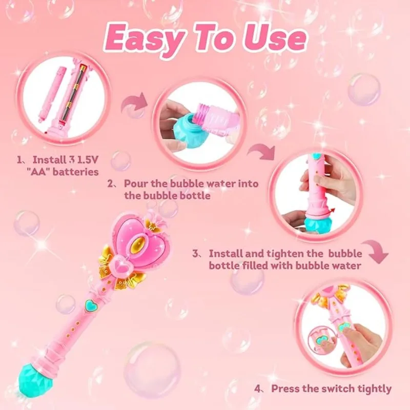 Máquina de burbujas con varita mágica con solución para niños y niñas, soplador de burbujas de juguete con palo de princesa y Hada, máquina eléctrica de burbujas - imagen 5