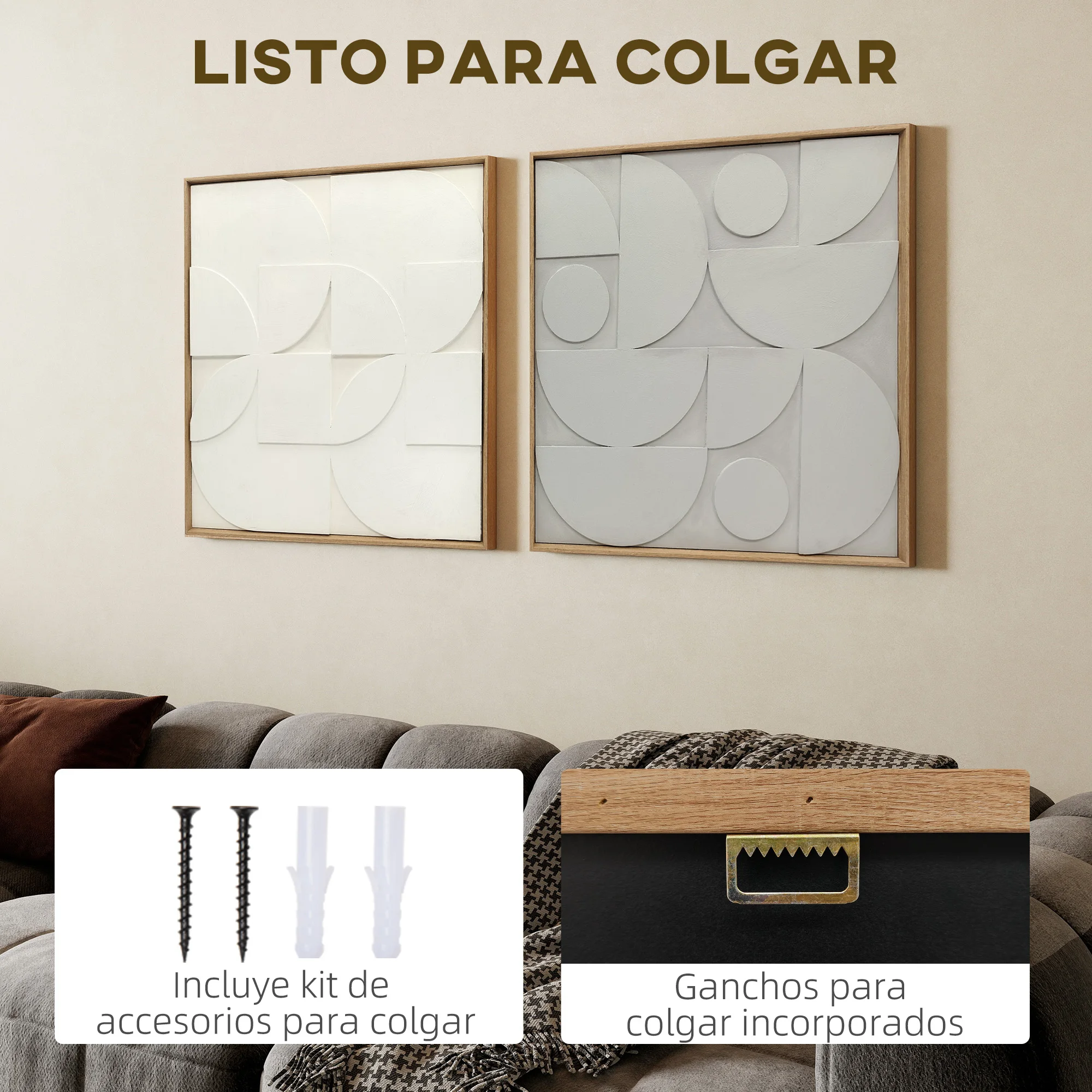 HOMCOM Decoración de Pared de Madera 3D, Juego de 2 Piezas, Adornos de Pared 80 cm con Patrones Geométricos Huecos, Decoración Moderna para Salón, Dormitorio, Pasillo, Blanco - imagen 4