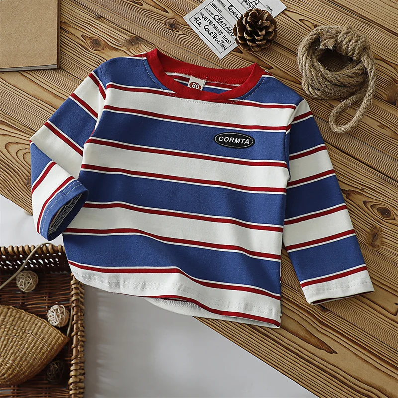 Camiseta infantil de rayas para otoño – Cuello redondo de algodón - imagen 3
