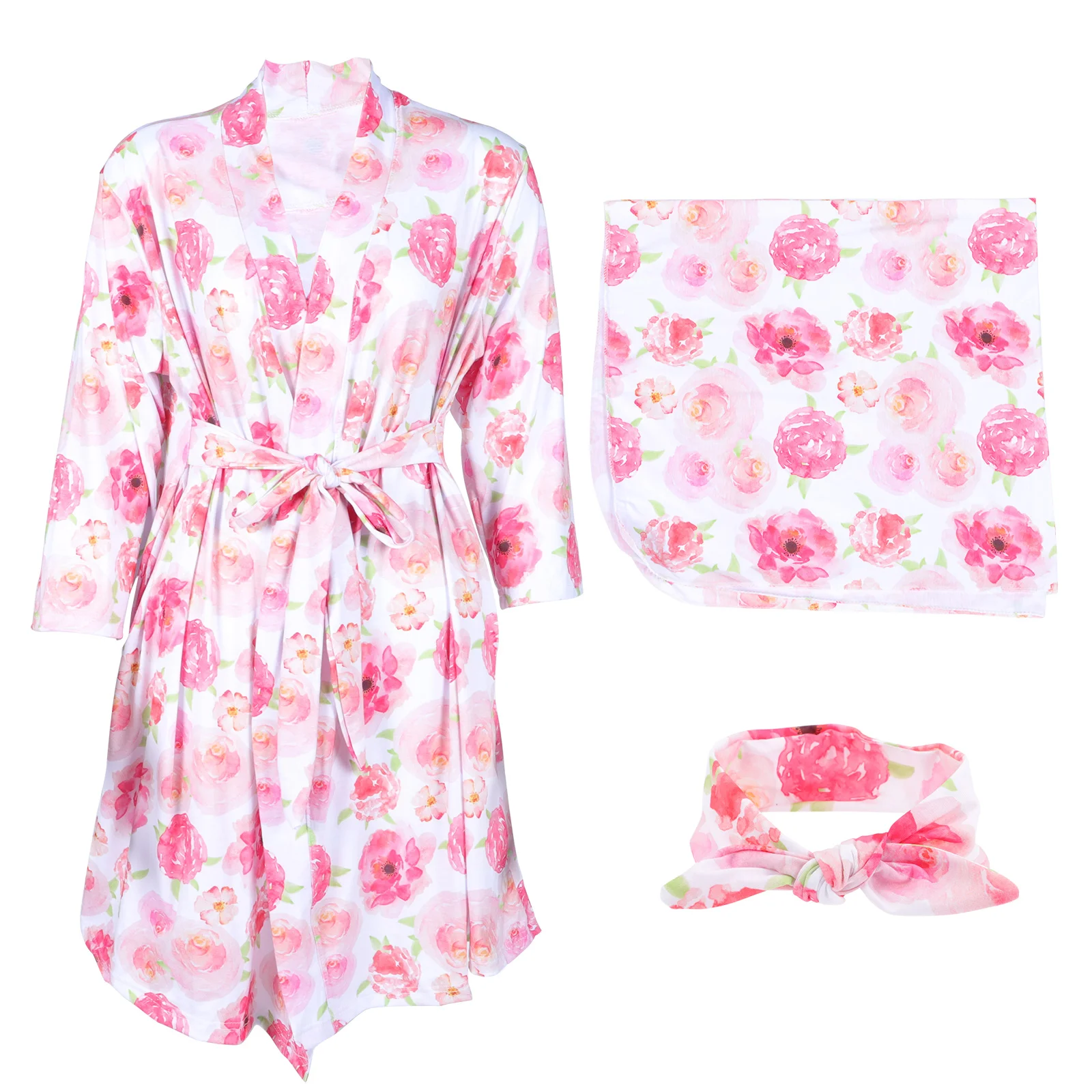 1 Juego de bata de maternidad de algodón Premium, ropa de dormir para embarazo, vestidos de Hospital, enfermería, mamá, trajes a juego para bebé, manta para recién nacido