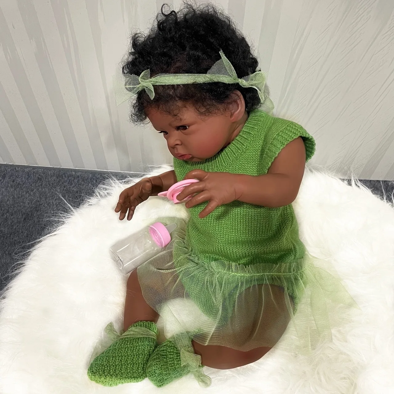 MRB-Muñeca de bebé Reborn Lanny afroamericana, niña de piel oscura, muñeca linda, chica negra encantadora, arte coleccionable, muñeca de Navidad, 50CM - imagen 5