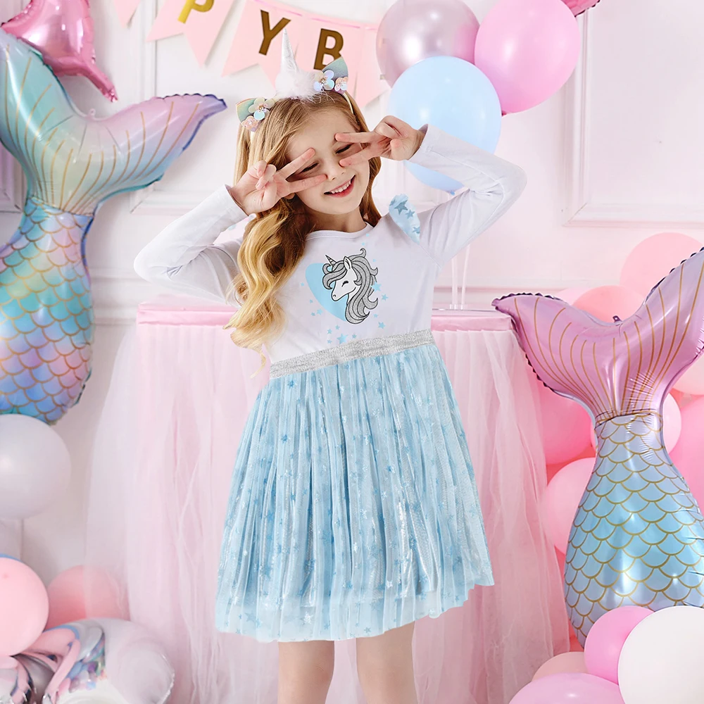 Vestido princesa niña manga larga unicornio algodón - imagen 5