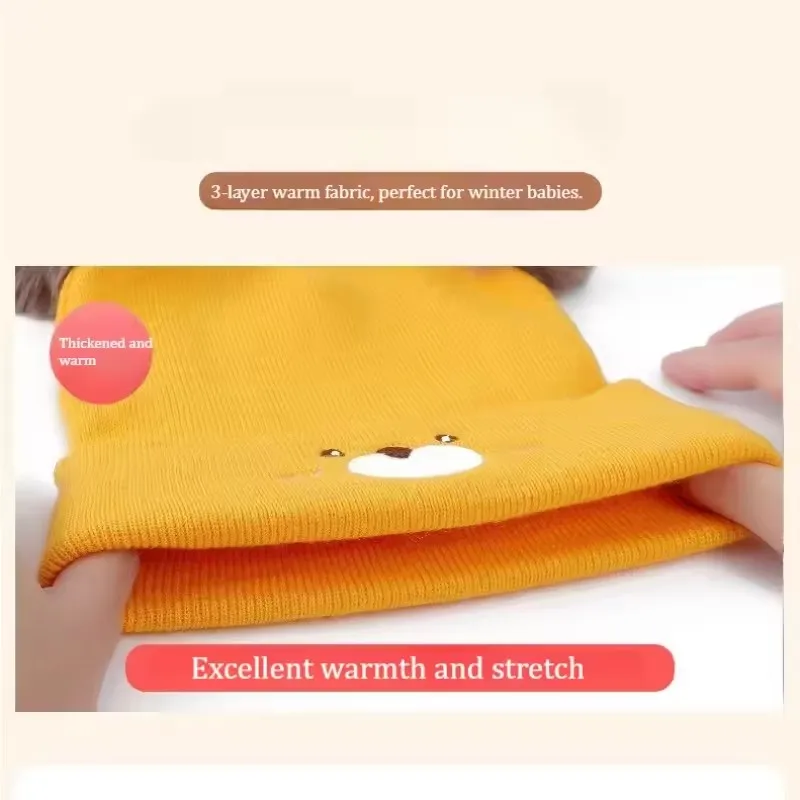 Gorro y bufanda de punto para bebé con cara bordada – Otoño invierno - imagen 3