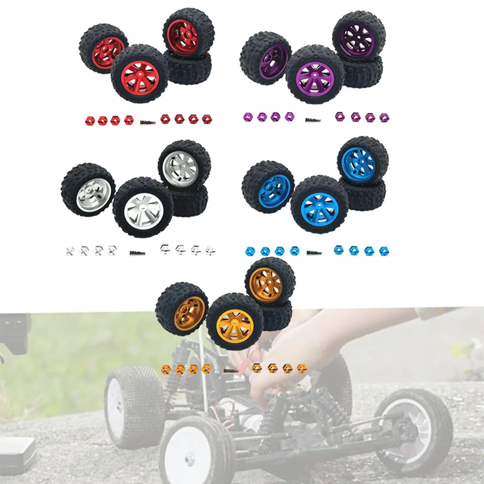 4Pcs RC Car Wheel and Tires Set DIY Modification Accessories Rubber Tires for A979 16207 14301 14302 1:12 1:14 1:16 1:18 RC Car