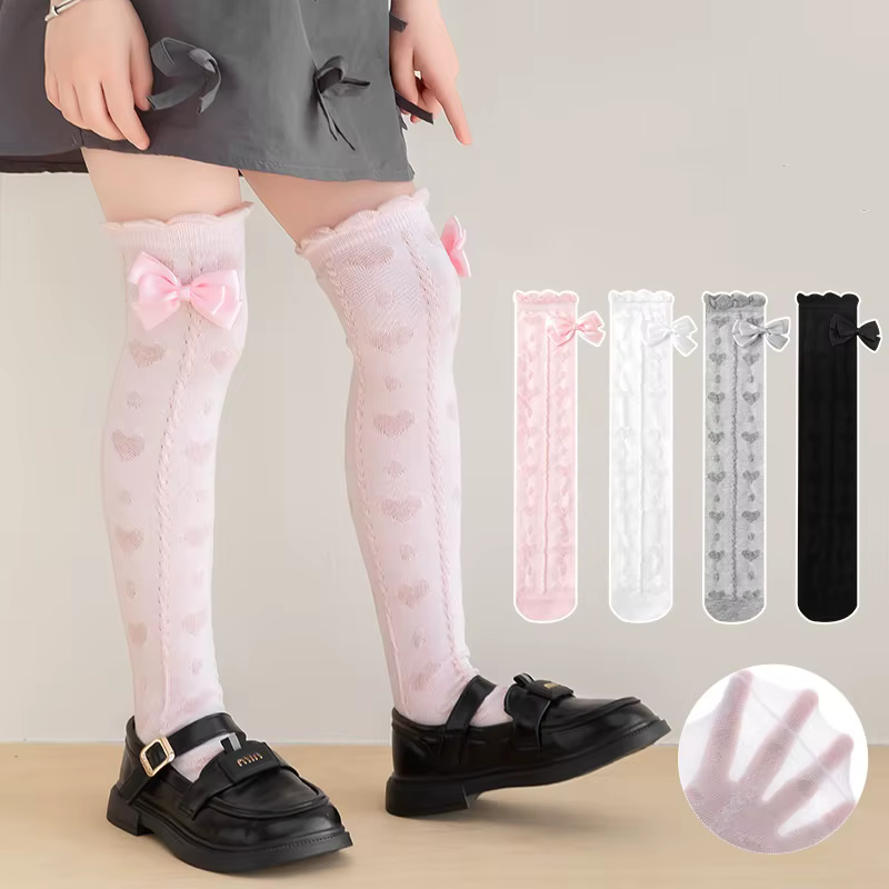 Calcetines largos con lazo para niña – Algodón suave y transpirable - imagen 3