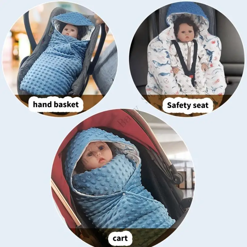 Manta gruesa y cálida para bebé, asiento de coche con dibujos animados, manta envolvente con capucha para cochecito al aire libre, Otoño e Invierno - imagen 3