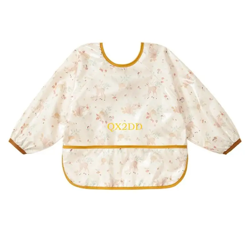 QX2D lactancia resistente a derrames manga completa delantal alimentación para niños pequeños delantal tela - imagen 4