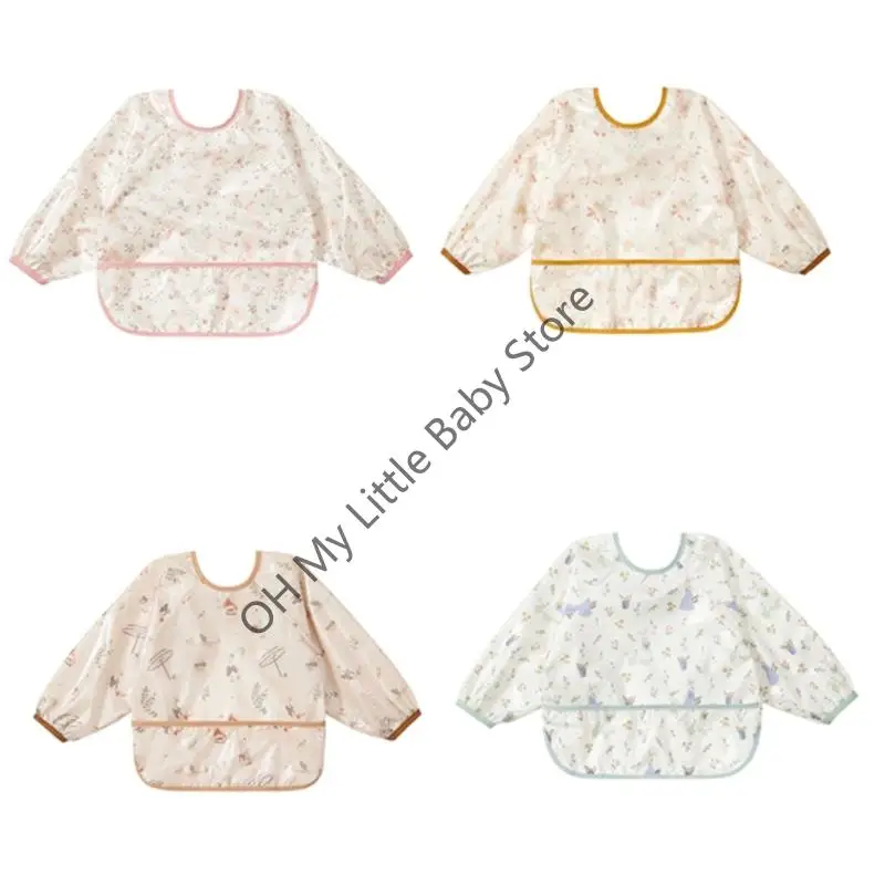 alimentación con cuello redondo M76C, delantal pintura a prueba derrames para niños pequeños, protector manga y