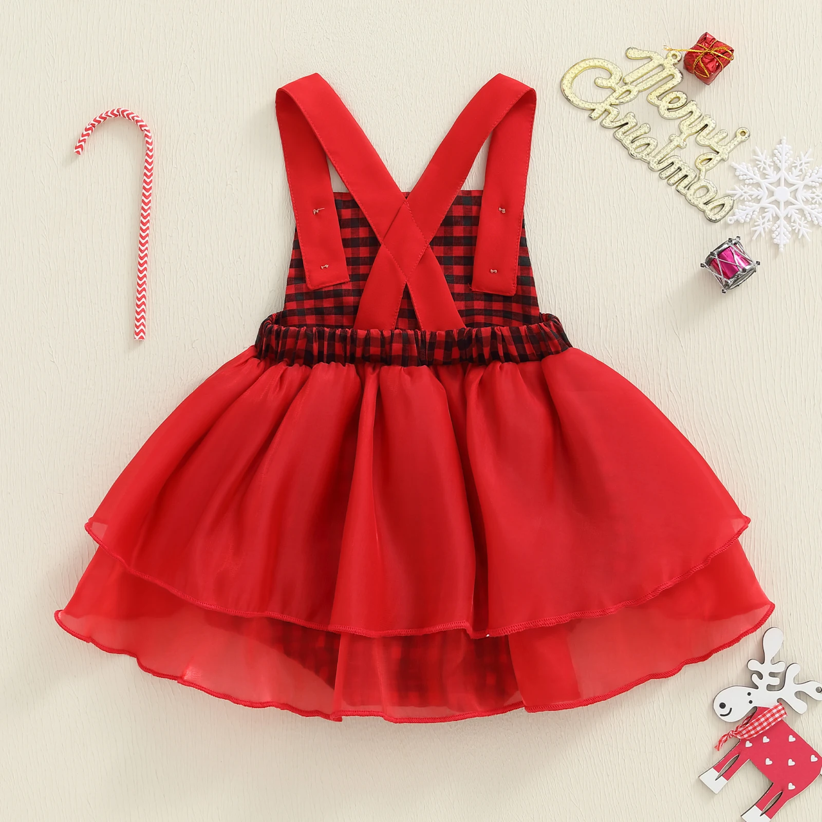 SUNSIOM Bebé Navidad Mameluco Mono Cinturón Sombrero Bordado Sin Mangas Mono A Cuadros para Niñas Infantiles - imagen 2