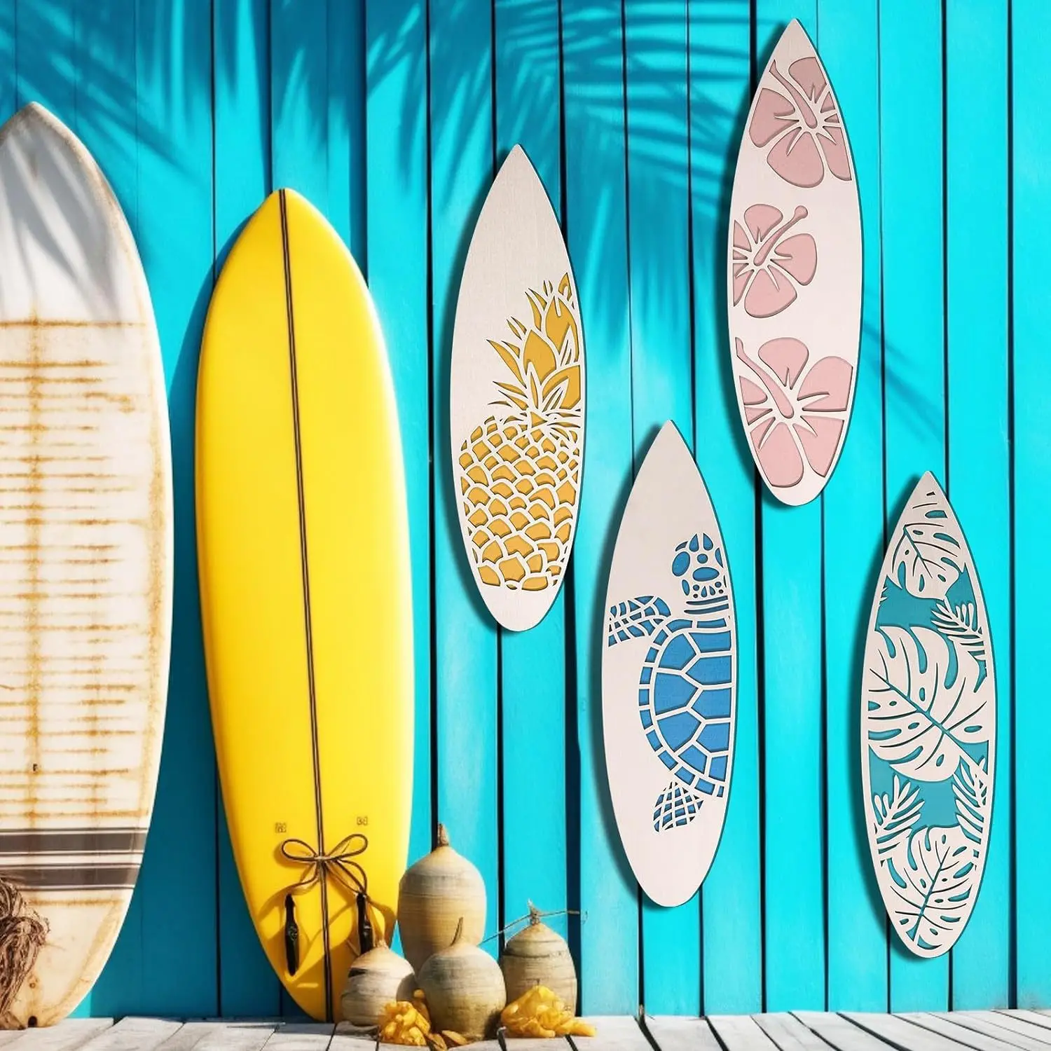 Tablero de madera tropical hawaiano para pared de habitación infantil
