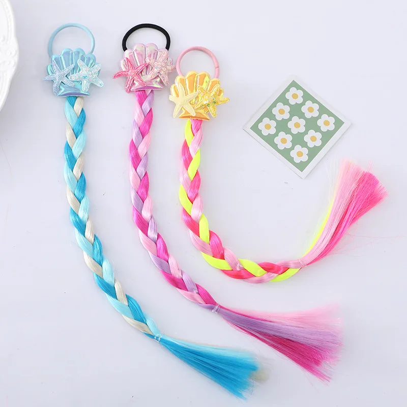Extensión de cabello trenzado sirena arcoíris ganchillo para niñas - imagen 3
