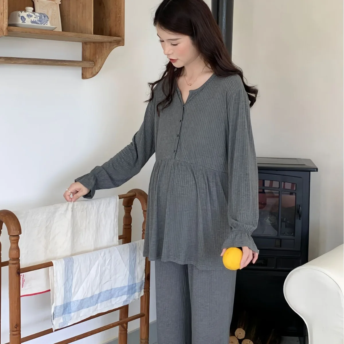 Otoño Modal manga larga maternidad enfermería conjuntos de ropa de dormir pijamas de lactancia trajes ropa para mujeres embarazadas embarazo hogar - imagen 2