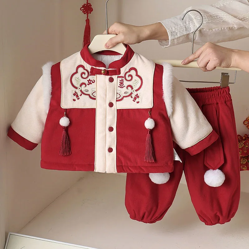 Conjunto lainado invierno para bebé niña – Top de lana bordado