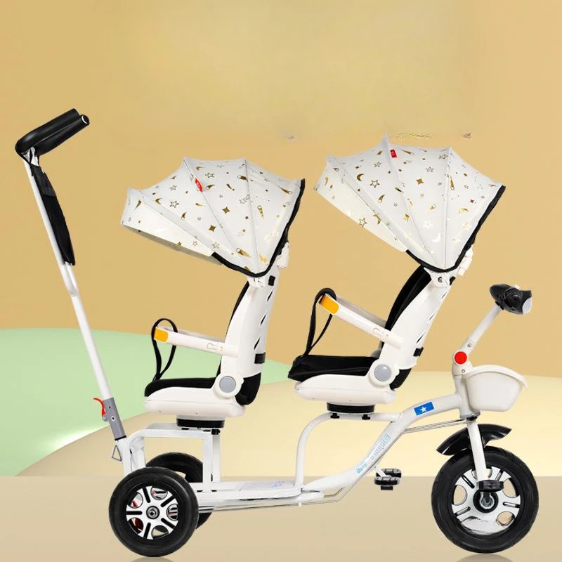 Triciclo doble para bebé con asientos giratorios y asa de paseo - imagen 5