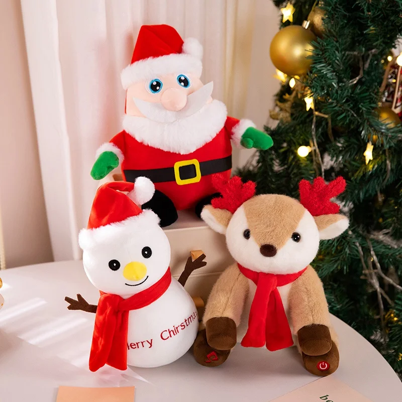 Muñeco de peluche luminoso de Papá Noel, muñeco de nieve de alce, juguetes de peluche, música de Navidad, encantador, regalo de Feliz Año Nuevo, 1 unidad - imagen 5
