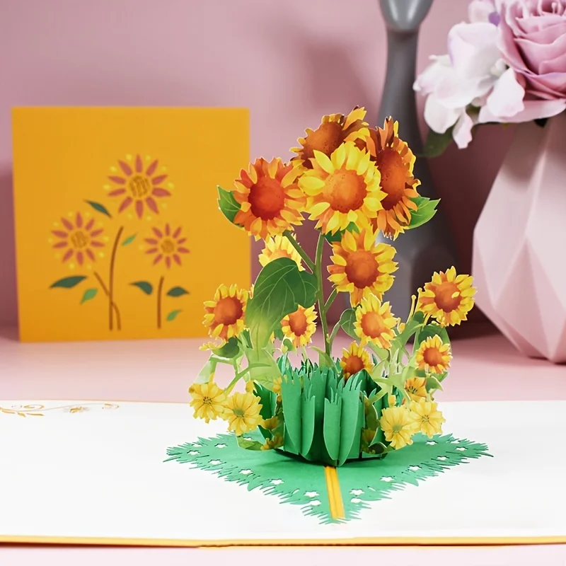 Tarjeta de flores emergente 3D, felicitación sorpresa para cumpleaños, graduación del día de la madre, Idea de regalo creativa única, girasoles, 1/2 Uds. - imagen 3