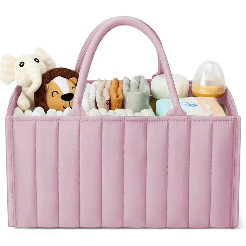 Bolsa de pañales para bebés sencilla de Color sólido, bolso suave de gran capacidad para mujer, bolso plegable portátil para cochecito de recién nacido al aire libre - imagen 4