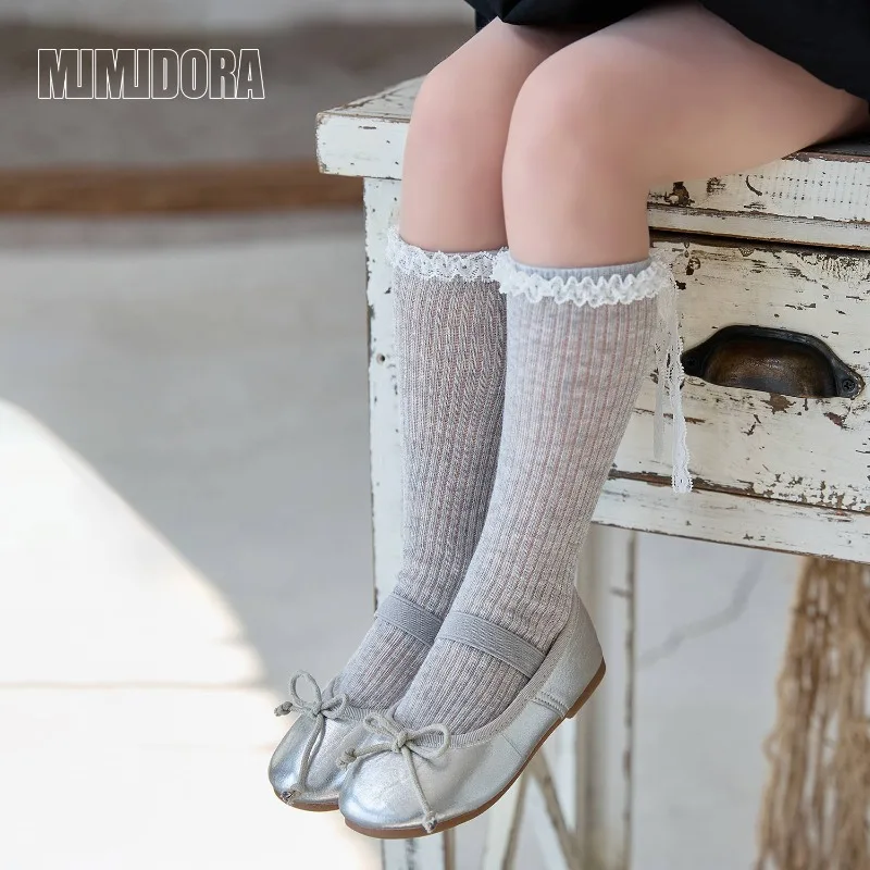 1 par de calcetines de malla de verano para niños y niñas, calcetines sencillos a la moda con volantes para niños, calcetines escolares finos y transpirables de algodón suave con lazo - imagen 3