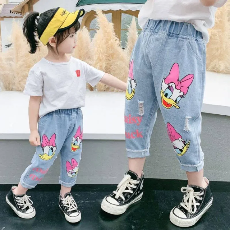 Primavera Verano niños dibujos animados Daisy Jeans finos niñas pantalones vaqueros sueltos niños moda Casual pantalones para 2-6 años