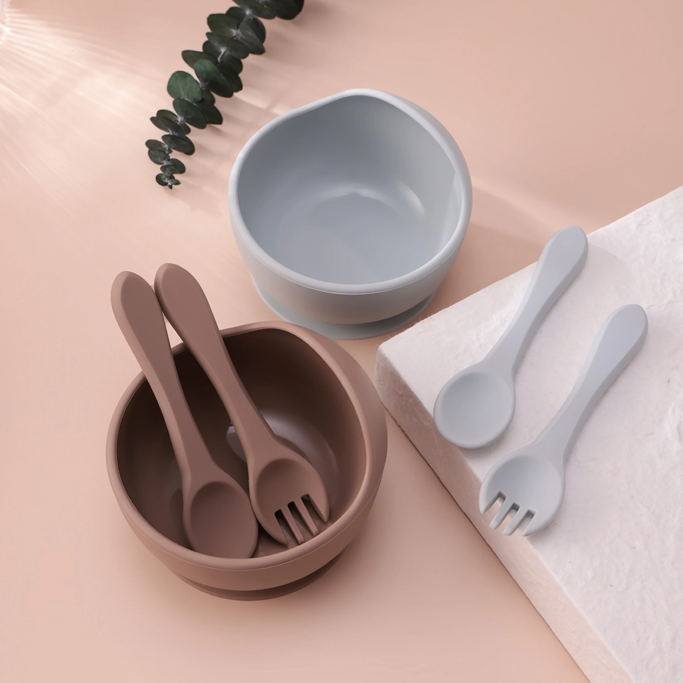 Juego de alimentación para bebé de silicona con cuenco de succión