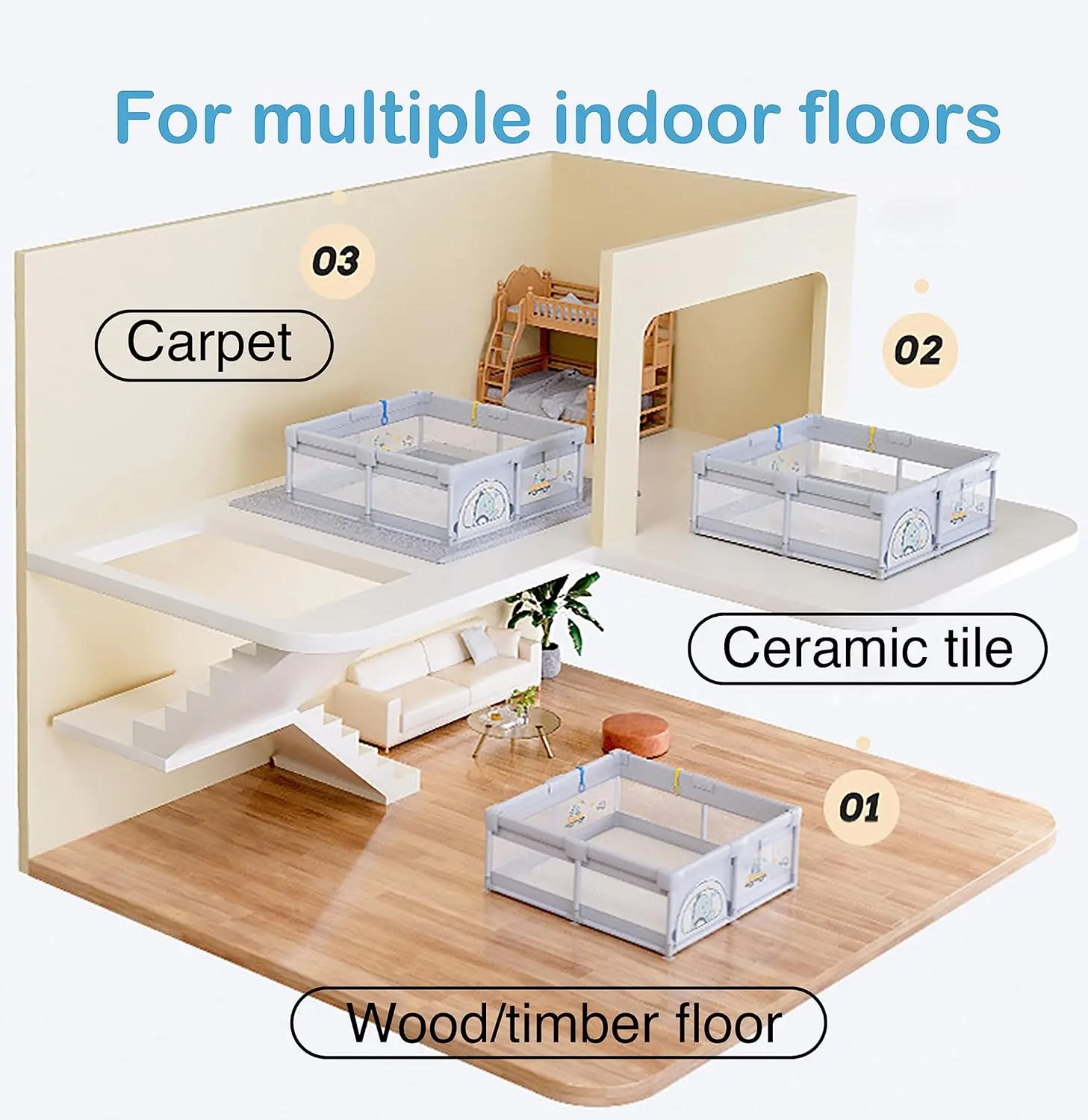Bolígrafos de juego para bebés y niños pequeños, naipes para bebés sin huecos y a prueba de escalar para diversión en interiores, puerta de valla de seguridad para bebés - imagen 3