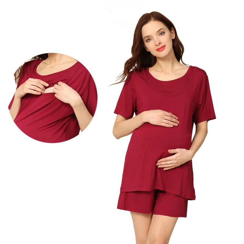Pijamas de maternidad sueltos de verano, ropa de dormir para amamantar, lactancia, ropa de casa, ropa de dormir de lactancia, conjunto de ropa informal para embarazo
