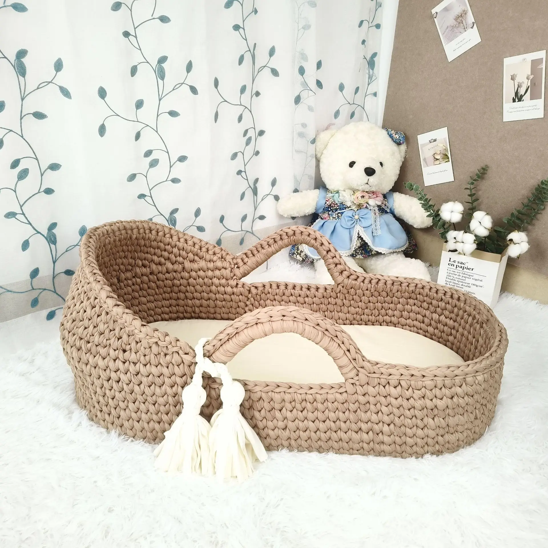 Cesta tejida a mano para bebé Moisés, cuna para bebé, cesta cambiadora de pañales neonatal - imagen 5