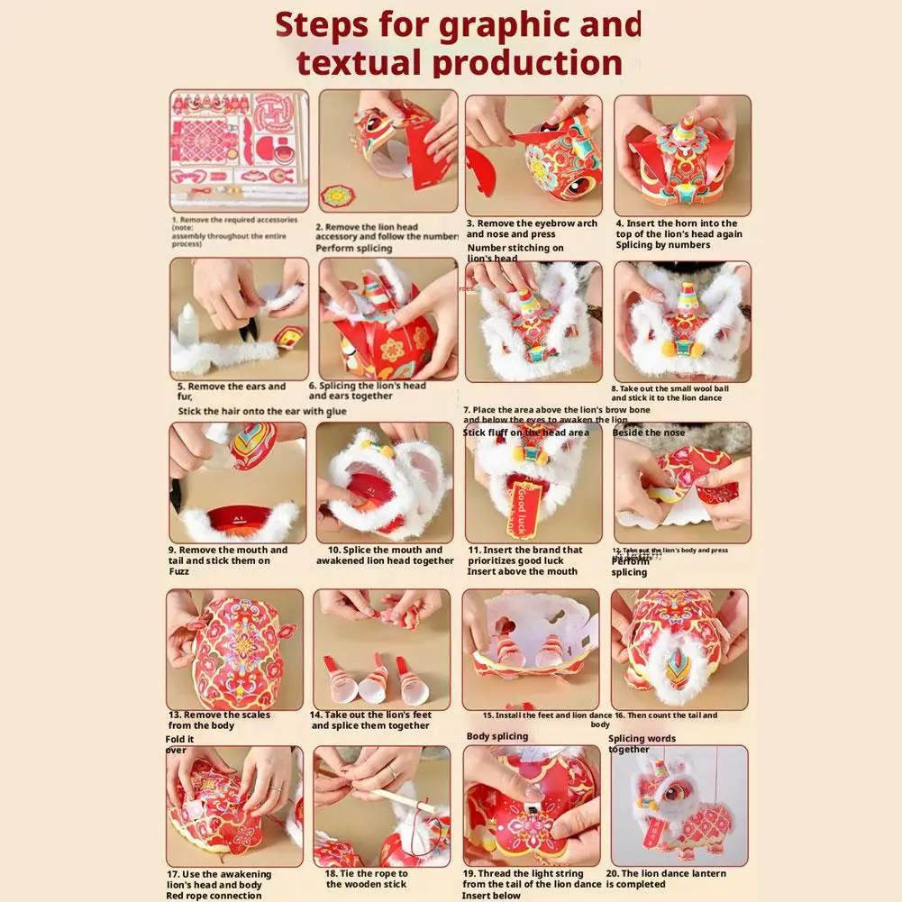 Kit de Farolillo de Danza del León para Manualidades de Año Nuevo Chino, Material de PVC y Madera, 23 cm, Cabeza, Patas y Cola Móviles, Colores Vibrantes, Tipo Tradicional - imagen 5