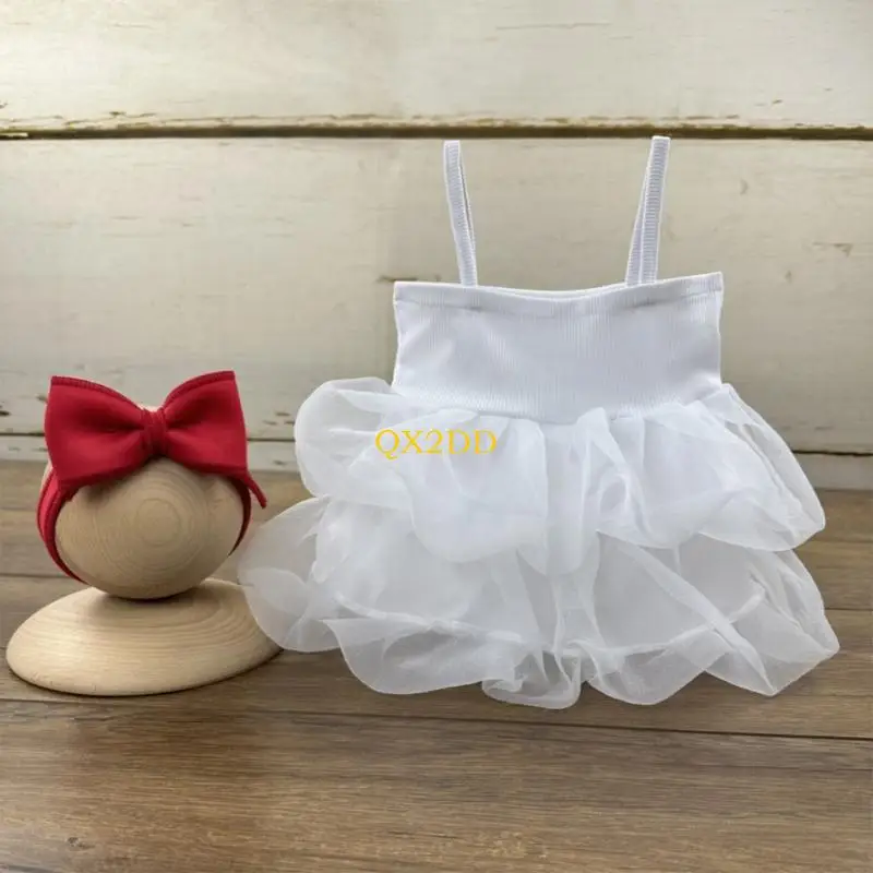QX2D Traje fotografía recién nacido – Falda tul capas con sombrero - imagen 5