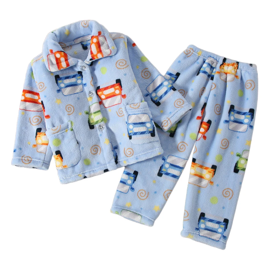 Conjunto de pijama de invierno para niños, ropa de dormir de lana Coral con ropa bonita de dibujos animados, pijamas de manga larga cómodos y ultracalientes para niño y niña - imagen 3