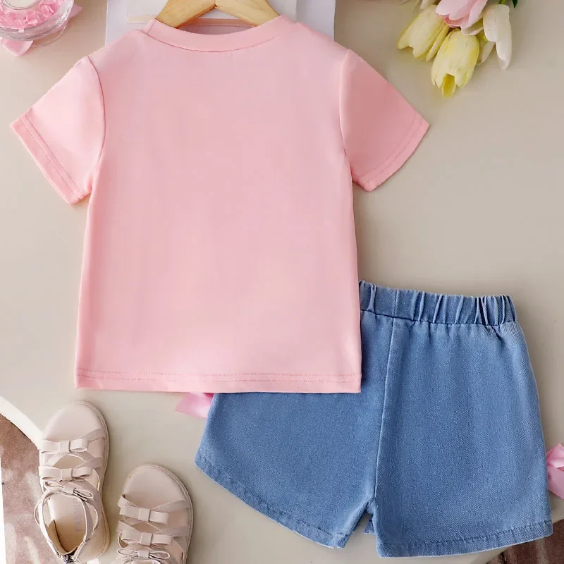 Conjunto de verano para niña con top lazo y pantalón vaquero corto - imagen 3