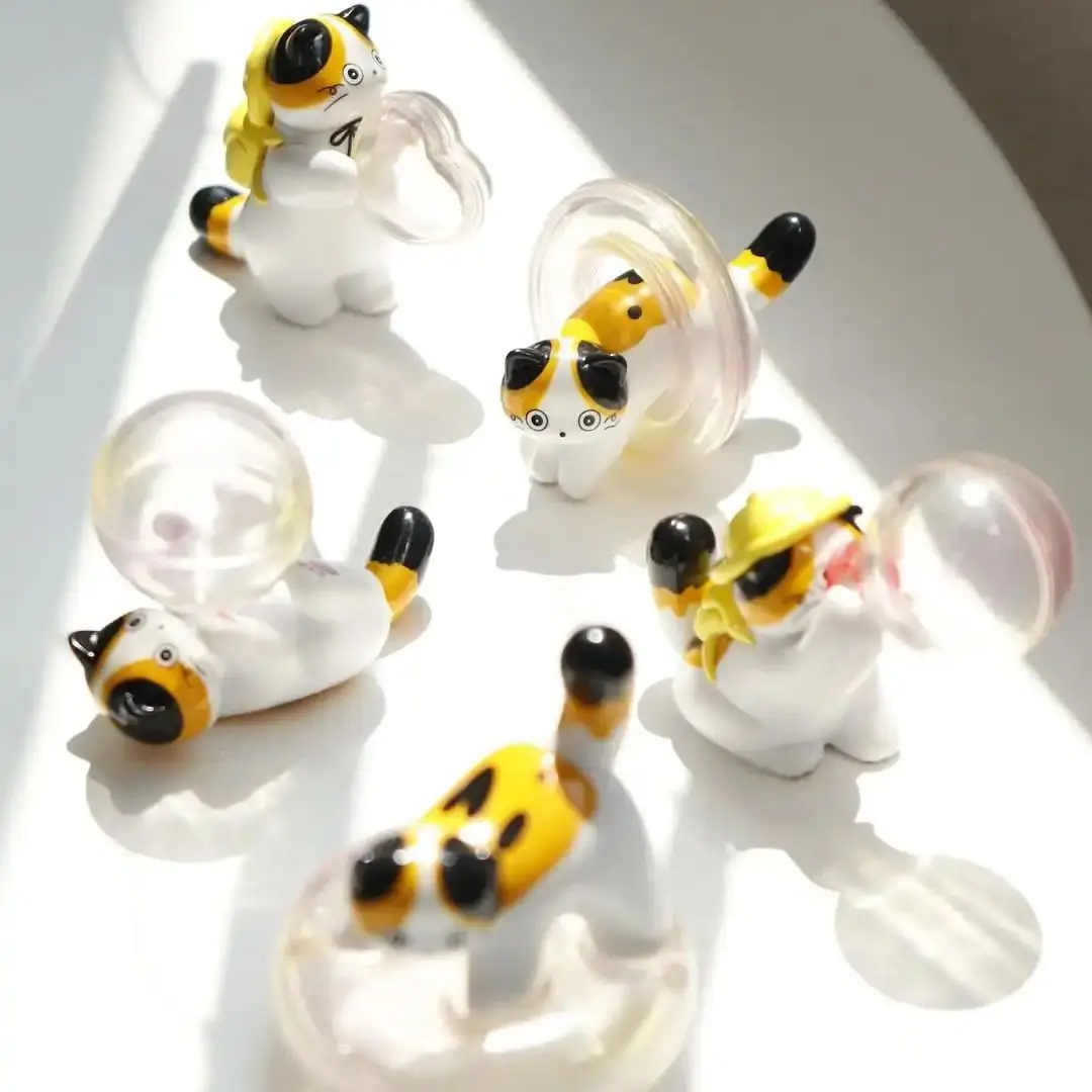 En Stock Qualia cápsula de juguete Neko hachi calico gato y burbuja de jabón figura de mascota gatito travieso baño corazón ornamento gasha - imagen 2