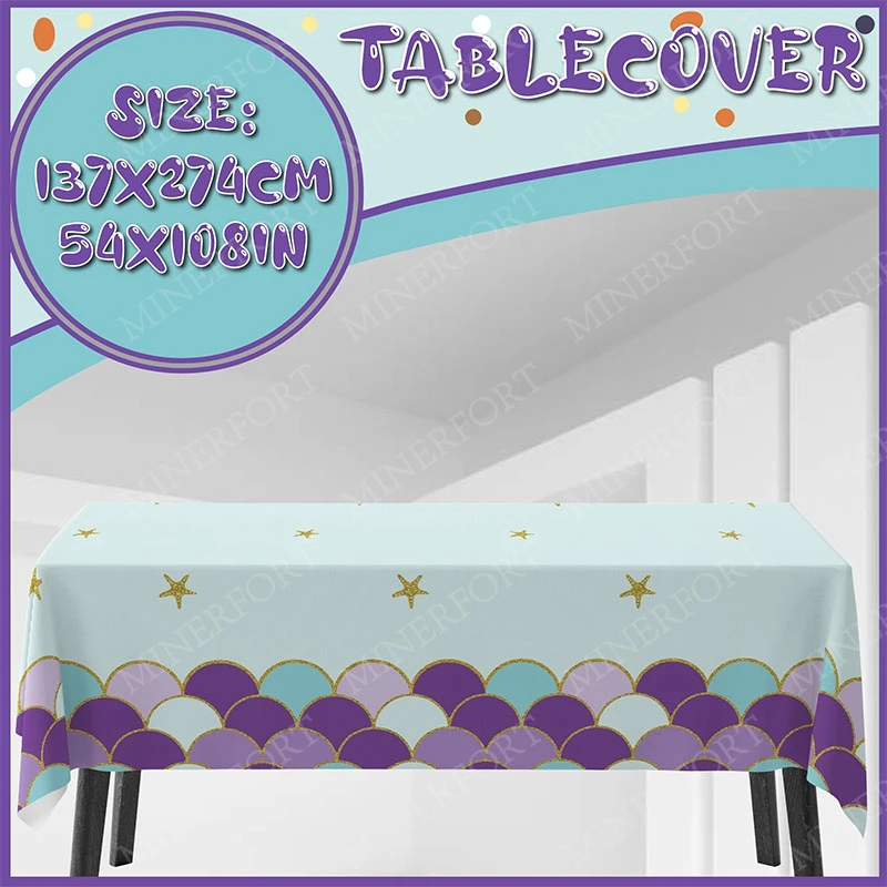 Mantel desechable con tema de La Sirenita, mantel desechable con dibujos animados bajo el mar para niños, decoraciones para fiesta de cumpleaños y Baby Shower