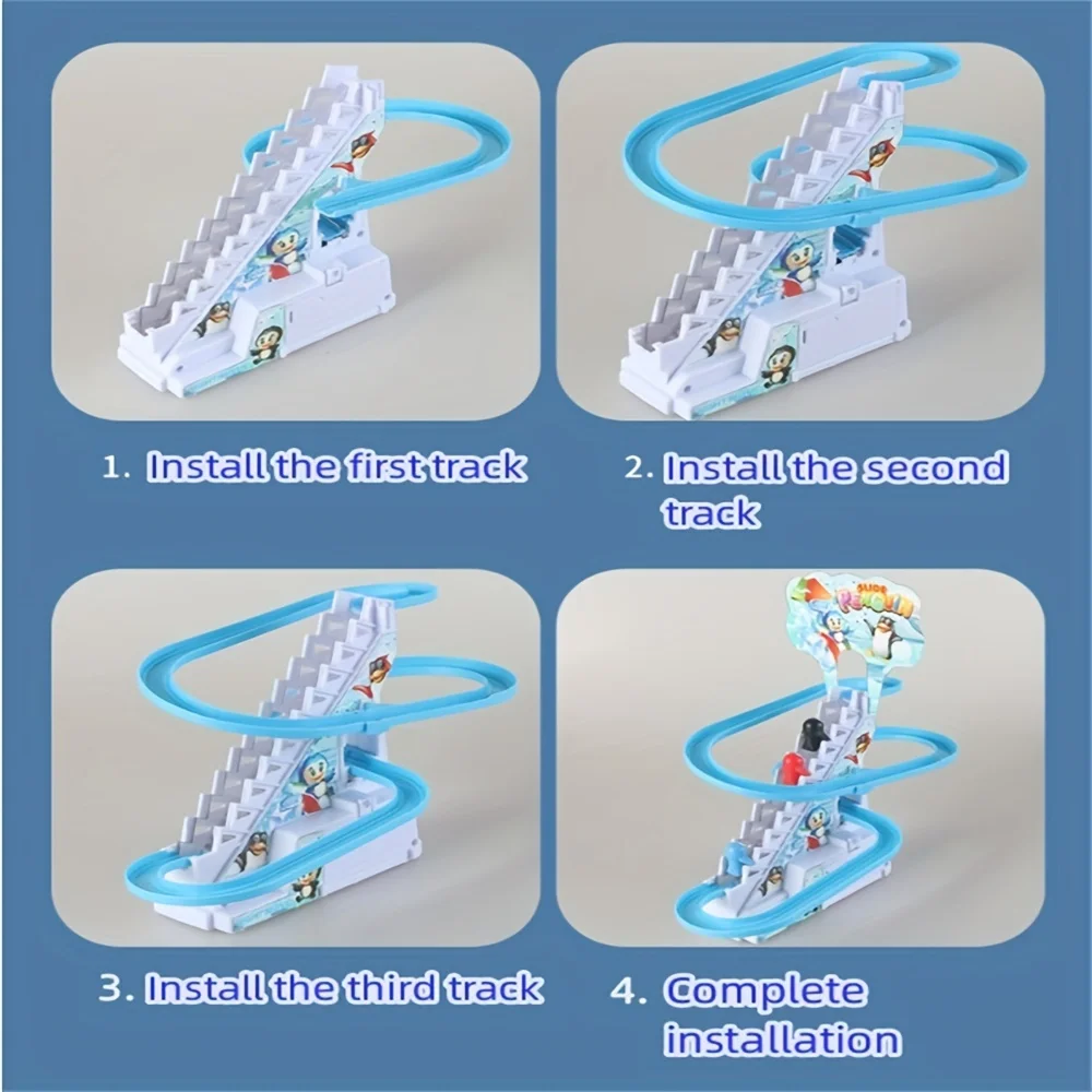 Juego de carreras de pingüinos con luces LED y pista de escalada