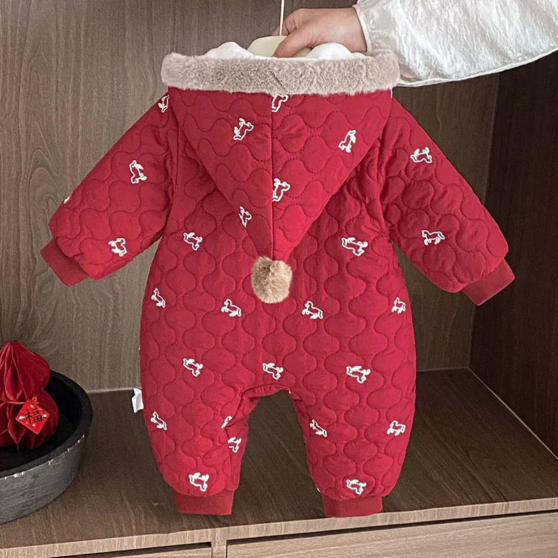 Mono de punto con capucha niña – Lana cálida estampado caballos - imagen 2