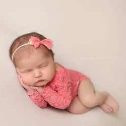 Body bebé manga larga encaje y diadema para fotos recién nacido