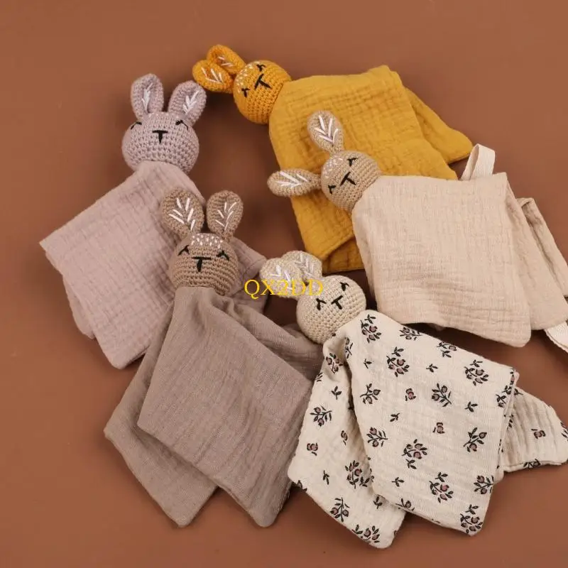 Muñeco para dormir de conejo de ganchillo, juguete para bebé, babero para la dentición, toalla tranquilizadora, manta de seguridad, paño para eructar de algodón, regalo de ducha para bebés