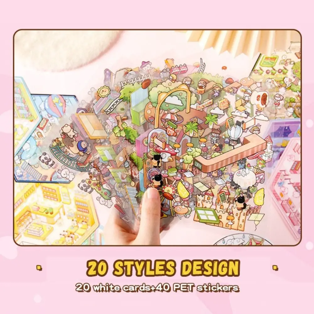 Colección de pegatinas de paisaje en miniatura 20 en 1, pegatinas de paisaje 3D de dibujos animados de descompresión, pegatinas de juego de juguete DIY para mascotas, regalo - imagen 3