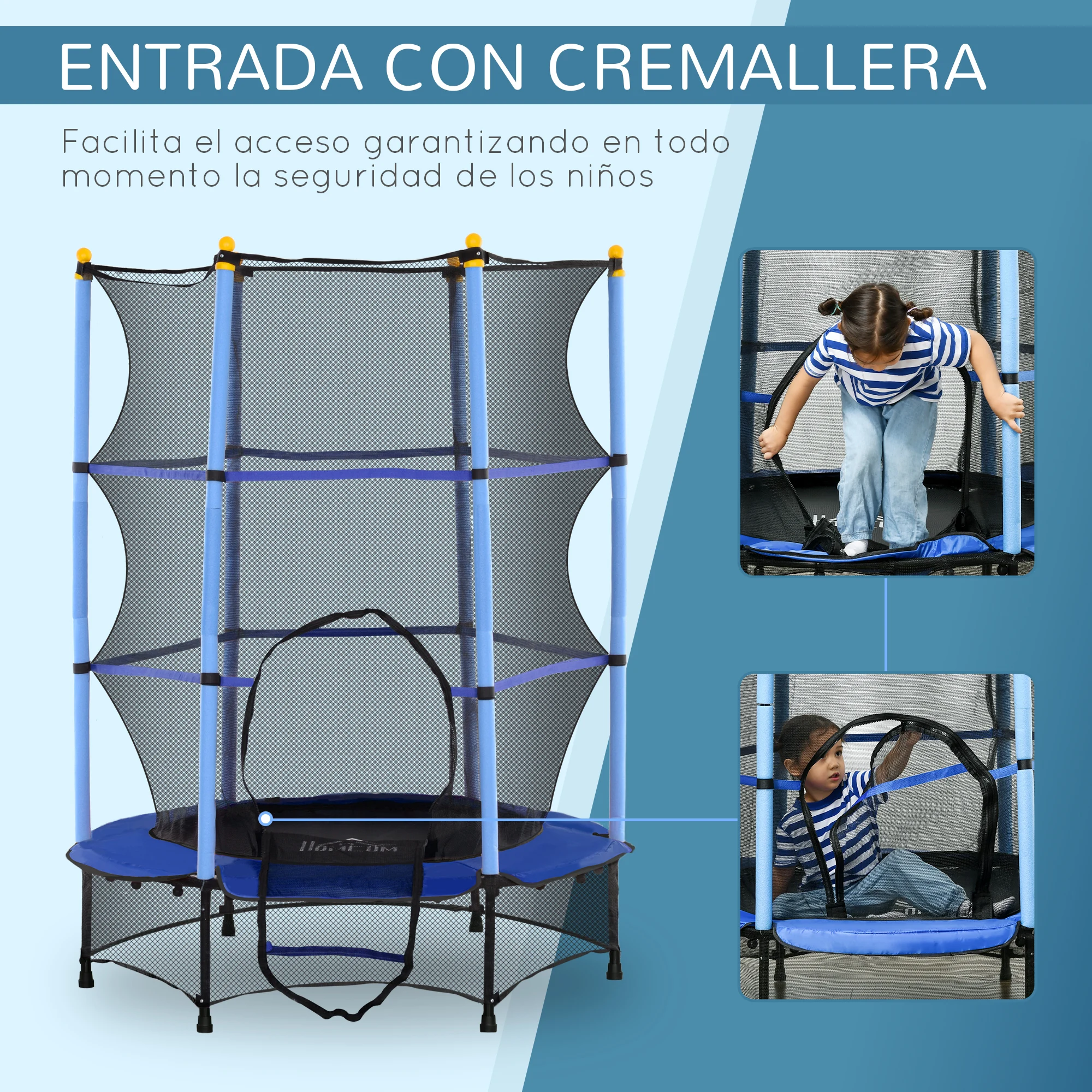 HOMCOM Cama Elástica Infantil Ø140x190 cm Trampolín para Niños de +3 Años con Red de Seguridad y Marco de Acero para Interior y Exterior - imagen 4
