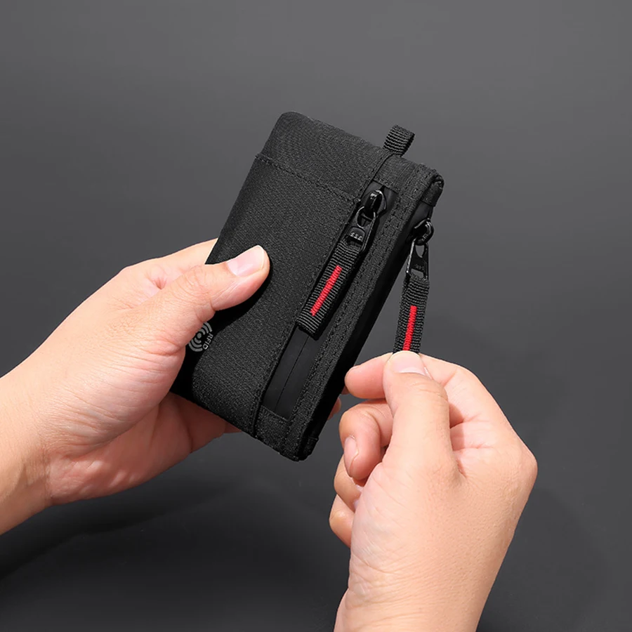 Tarjetero para hombre, billeteras de nailon de lujo, billetera delgada con cremallera, funda para tarjetas, monedero táctico masculino con mosquetón - imagen 3