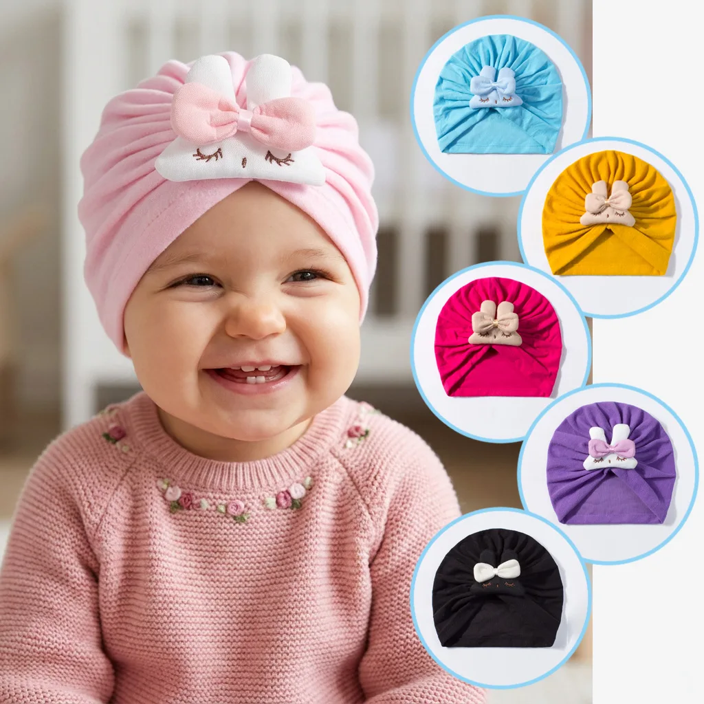 MILANCEL nueva gorra Fetal infantil de primavera 0-12M decoración de lazo de conejito de dibujos animados sombrero con capucha para bebé 10 colores sombrero ventilado para niños pequeños