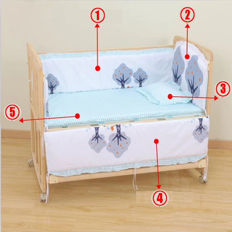 Juego de 6 unidades de ropa de cama para cuna con diseño universal, ropa de cama de algodón para bebés pequeños, incluye parachoques para cuna de bebé, sábana y funda de almohada - imagen 2